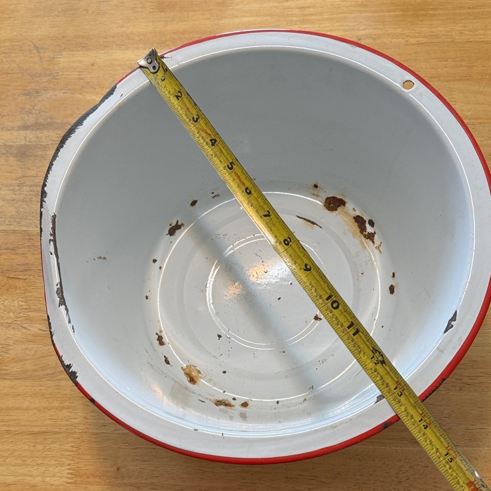 Vintage Red and White Enamel Bowl
